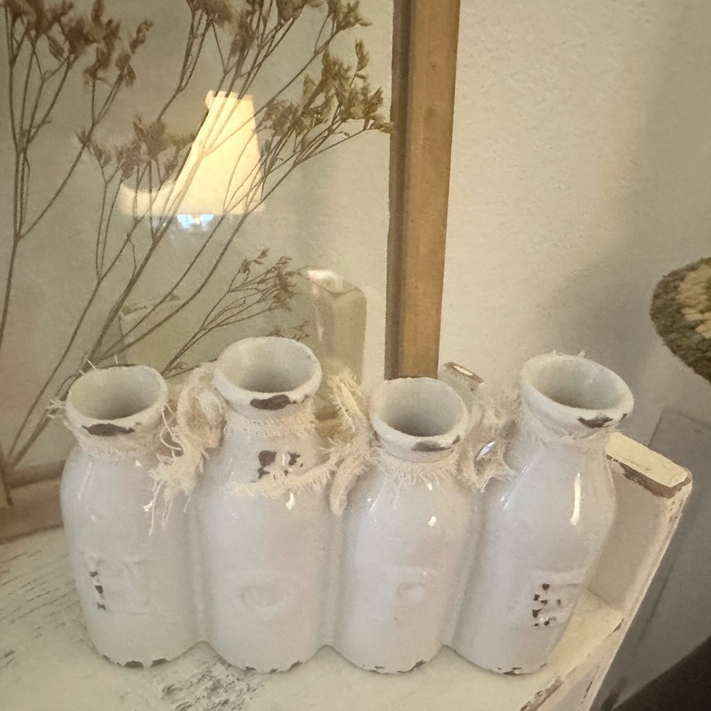Rustic White Ceramic Vase Set